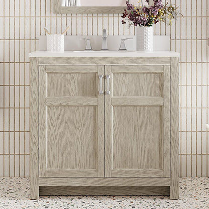Alpine Reserve Watson 36-in Sandstorm Oak Undermount Single Sink Bathroom Vanity with White Engineered Stone Top, 1954VA-36-279-901-UM, FINAL PRICE: $599.99 + Tax