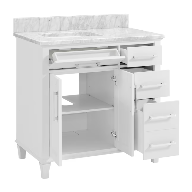 Alpine Reserve Brookview 36-in White Oak Undermount Single Sink Bathroom Vanity with Natural Carrara Marble Top, 1789VA-36-201-900-UM, FINAL PRICE: $599.99 + Tax