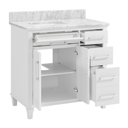 Alpine Reserve Brookview 36-in White Oak Undermount Single Sink Bathroom Vanity with Natural Carrara Marble Top, 1789VA-36-201-900-UM, FINAL PRICE: $599.99 + Tax