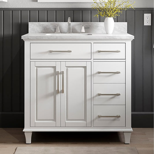 Alpine Reserve Brookview 36-in White Oak Undermount Single Sink Bathroom Vanity with Natural Carrara Marble Top, 1789VA-36-201-900-UM, FINAL PRICE: $599.99 + Tax