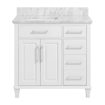 Alpine Reserve Brookview 36-in White Oak Undermount Single Sink Bathroom Vanity with Natural Carrara Marble Top, 1789VA-36-201-900-UM, FINAL PRICE: $599.99 + Tax