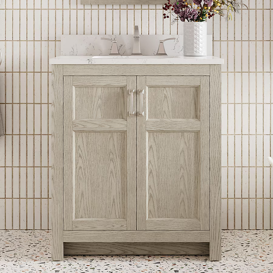 Alpine Reserve Watson 30-in Sandstorm Oak Undermount Single Sink Bathroom Vanity with Natural Carrara Marble Top, 1954VA-30-279-900-UM, FINAL PRICE: $549.99 + Tax