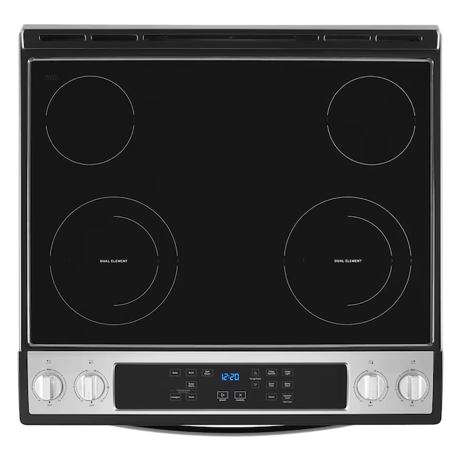 Whirlpool 30-in Glass Top 4 burners 4.8-cu ft Slide-In Electric Range (Stainless Steel), WEE515SALS/2 *JR2506, Retail: $1,899.00, FINAL PRICE: $799.99 + TAX