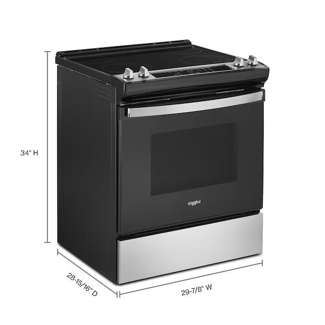Whirlpool 30-in Glass Top 4 burners 4.8-cu ft Slide-In Electric Range (Stainless Steel), WEE515SALS/2 *JR2506, Retail: $1,899.00, FINAL PRICE: $799.99 + TAX