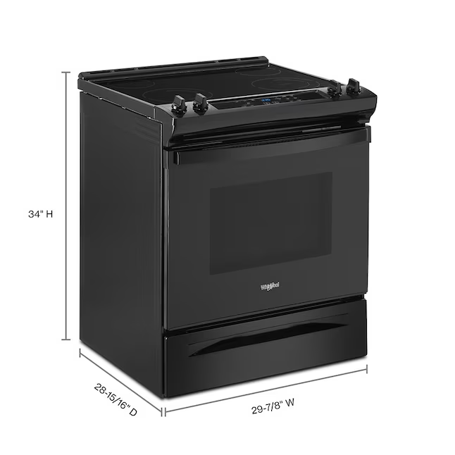 Whirlpool 30-in Glass Top 4 burners 4.8-cu ft Slide-In Electric Range (Black), WEE515SALB/2 *JR2506, Retail: $1,849.00, FINAL PRICE: $799.99 + TAX