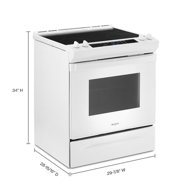 Whirlpool 30-in Glass Top 4 burners 4.8-cu ft Slide-In Electric Range (White), WEE515SALW/2 *JR2506, Retail: $1,849.00, FINAL PRICE: $799.99 + TAX