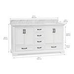 Alpine Reserve St. John 60-in Carrara White Undermount Double Sink Bathroom Vanity with White Natural Marble Top, BV-6510O-60  #2694629 *HD2509, Retail: $1,399.00, FINAL PRICE: $899.99 + TAX