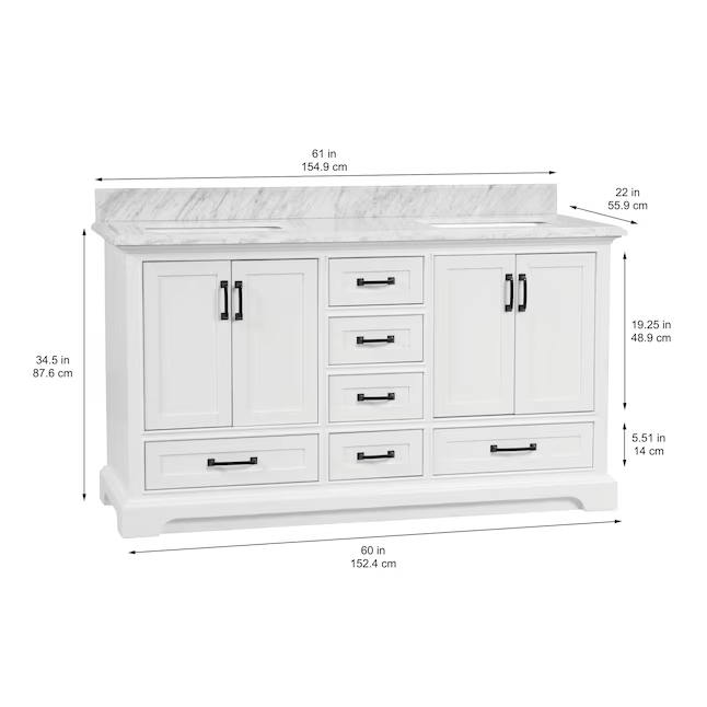 Alpine Reserve St. John 60-in Carrara White Undermount Double Sink Bathroom Vanity with White Natural Marble Top, BV-6510O-60  #2694629 *HD2509, Retail: $1,399.00, FINAL PRICE: $899.99 + TAX