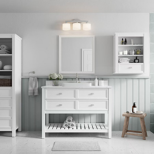 Alpine Reserve Canterbury 48-in White Semi-Recessed Single Sink Bathroom Vanity with Carrara Engineered Marble Top, 1227VA-48-201-925-SR, FINAL PRICE: $649.99 + Tax
