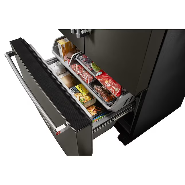 KitchenAid Counter-Depth 23.8-cu ft French Door Refrigerator with Ice Maker - Water and Ice Dispenser (Black Stainless Steel with Printshield Finish), [FB188]