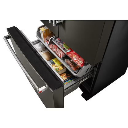 KitchenAid Counter-Depth 23.8-cu ft French Door Refrigerator with Ice Maker - Water and Ice Dispenser (Black Stainless Steel with Printshield Finish), [FB188]