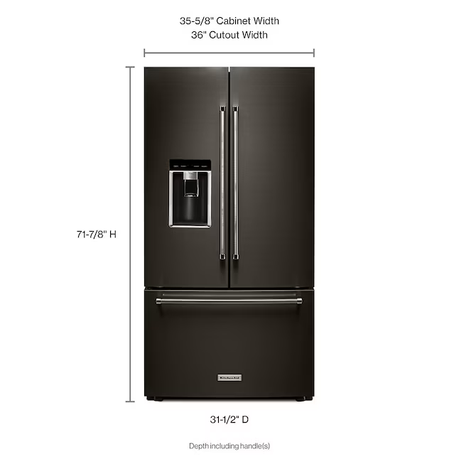 KitchenAid Counter-Depth 23.8-cu ft French Door Refrigerator with Ice Maker - Water and Ice Dispenser (Black Stainless Steel with Printshield Finish), [FB188]