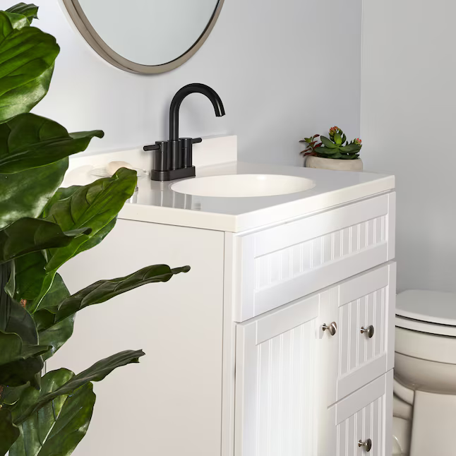 Alpine Reserve Harlow Matte Black 4-in Centerset 2-Handle WaterSense High-Arc Residential Handle Bathroom Sink Faucet with Drain with Deck Plate, 67692W-617001  #1102763 *JR2509, Retail: $69.00, FINAL PRICE: $34.99 + TAX
