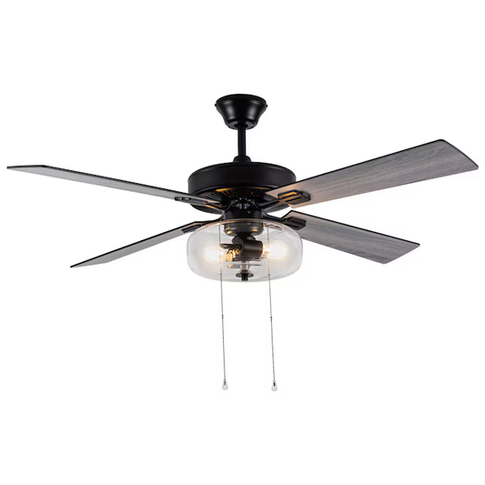 River of Goods 52-in Black Indoor Downrod or Flush Mount Ceiling Fan with Light (4-Blade)