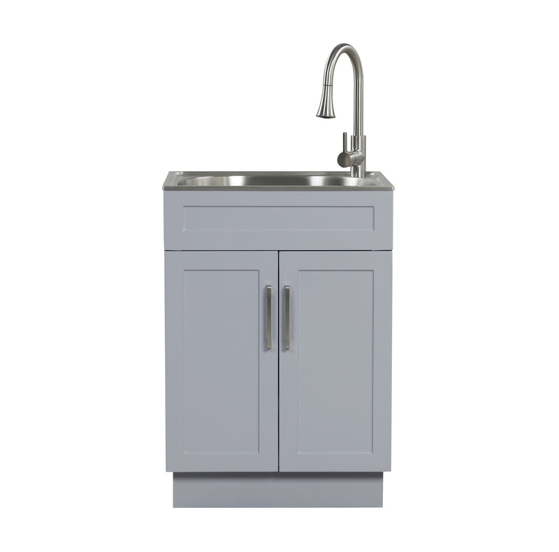 Style Selections 21.4-in x 24.1-in 1 -Basin Light Gray Freestanding Utility tub with Cabinet with Drain with Faucet
