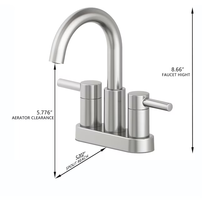 Alpine Reserve Harlow Brushed Nickel 4-in Centerset 2-Handle WaterSense High-Arc Residential Handle Bathroom Sink Faucet with Drain with Deck Plate, 67692W-6104 #702752 *JR2509, Retail: $69.00, FINAL PRICE: $46.99 + TAX