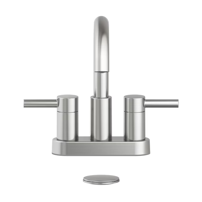 Alpine Reserve Harlow Brushed Nickel 4-in Centerset 2-Handle WaterSense High-Arc Residential Handle Bathroom Sink Faucet with Drain with Deck Plate, 67692W-6104 #702752 *JR2509, Retail: $69.00, FINAL PRICE: $46.99 + TAX