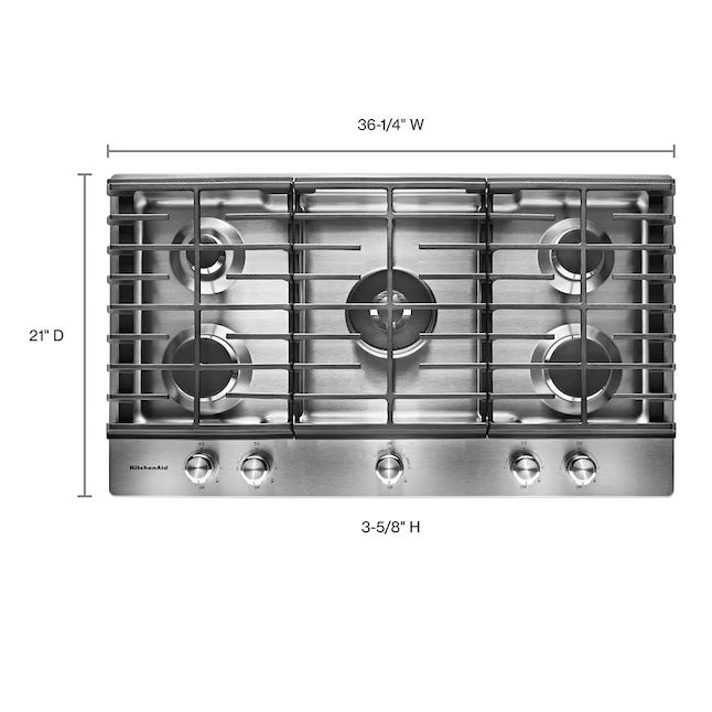 KitchenAid 36-in 5 burners Stainless Steel Gas Cooktop, KCGS556ESS/06 *JR2510, Retail: $1,799.00, FINAL PRICE: $899.99 + TAX