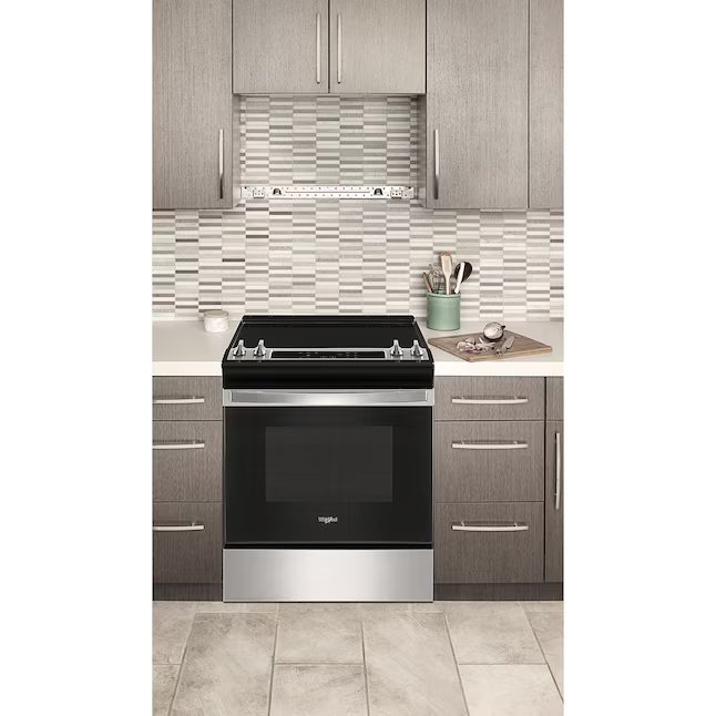Whirlpool 30-in Glass Top 4 burners 4.8-cu ft Slide-In Electric Range (Stainless Steel), WEE515SALS/2 *JR2506, Retail: $1,899.00, FINAL PRICE: $799.99 + TAX