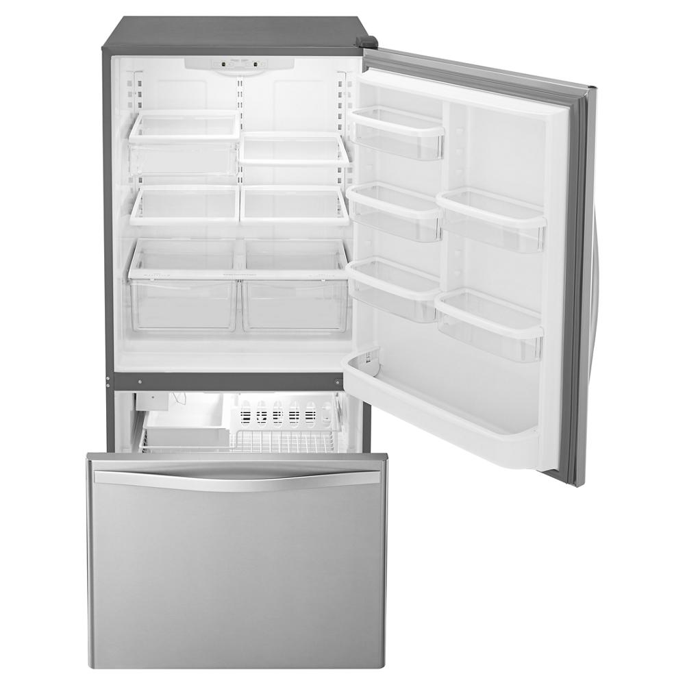 Whirlpool 18.7-cu ft Standard-Depth 30-in Wide Bottom-Freezer Refrigerator with Ice Maker ( Stainless steel ) ENERGY STAR Certified
