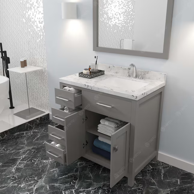 Caroline Parkway 36-in Cashmere Gray Undermount Single Sink Bathroom Vanity with Cultured Marble Quartz Top, MS-2136L-CMSQ-CG, MSRP: $1,379.00, Final Price: $599.99 + Tax