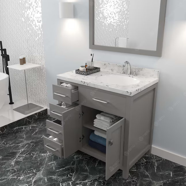 Caroline Parkway 36-in Cashmere Gray Undermount Single Sink Bathroom Vanity with Cultured Marble Quartz Top, MS-2136L-CMRO-CG, MSRP: $1,229.00, Final Price: $599.99 + Tax