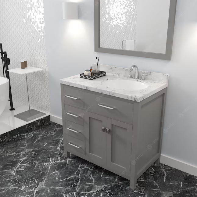 Caroline Parkway 36-in Cashmere Gray Undermount Single Sink Bathroom Vanity with Cultured Marble Quartz Top, MS-2136L-CMRO-CG, MSRP: $1,229.00, Final Price: $599.99 + Tax