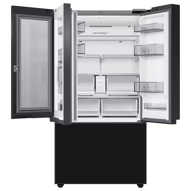 Samsung Bespoke 29.8-cu ft Smart French Door Refrigerator with Dual Ice Maker and Water Dispenser and Door within Door with Family Hub in Charcoal Glass, RF30BB6900AC