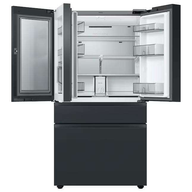 Samsung Bespoke Standard-Depth Family Hub 28.6-cu ft 4-Door French Door Refrigerator with Dual Ice Maker with Water Dispenser (Charcoal Glass Top with Matte Black Steel), RF90F29AECE *BG, MSRP: $4,699.00, FINAL PRICE: $2,299.99 + TAX