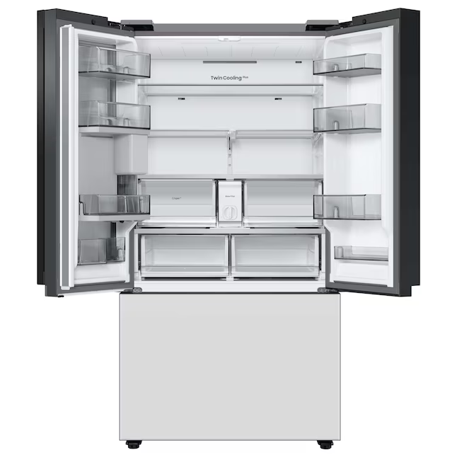 Samsung Bespoke Standard-Depth Beverage Center 30.1-cu ft 3-Door French Door Refrigerator with Dual Ice Maker with Water Dispenser (White Glass), RF30BB660012 *BG, MSRP: $3,099.00, FINAL PRICE: $1,299.99 + TAX