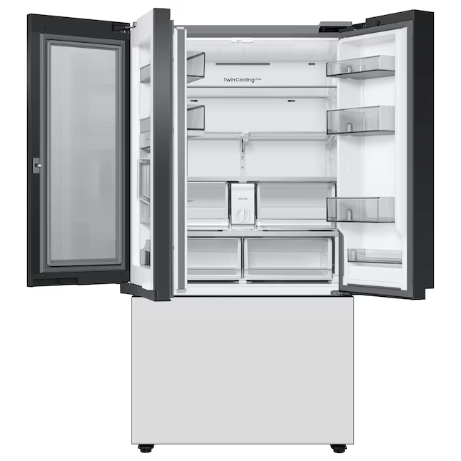Samsung Bespoke Standard-Depth Beverage Center 30.1-cu ft 3-Door French Door Refrigerator with Dual Ice Maker with Water Dispenser (White Glass), RF30BB660012 *BG, MSRP: $3,099.00, FINAL PRICE: $1,299.99 + TAX