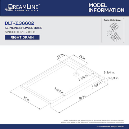 DreamLine QWALL-3 2-Piece 36-in W x 60-in L x 76-in H Rectangular Alcove Shower Kit (Right Drain) with Base and Wall Included Hardware Included, DL-6148R-01, 544957