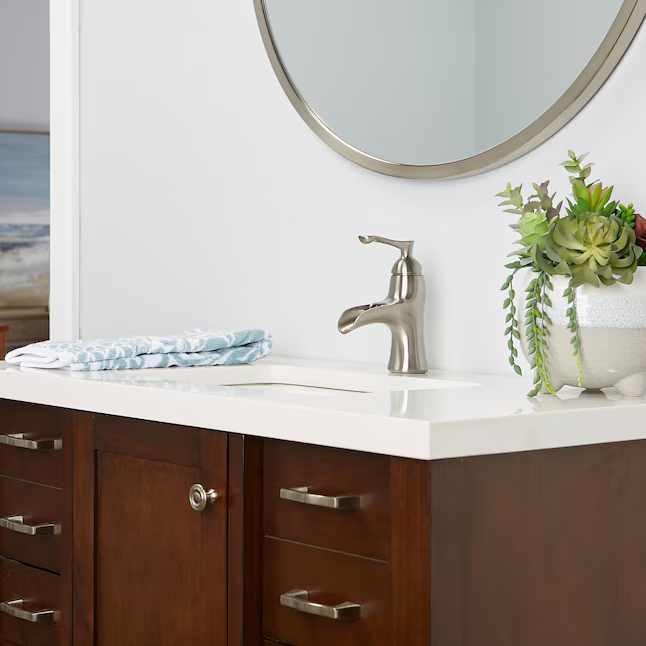 Alpine Reserve Sumter Brushed Nickel 4-in Centerset 1-handle WaterSense Waterfall Residential Handle Bathroom Sink Faucet with Drain with Deck Plate, 21-B461H-BN-AR  #2596143 *JR2509, Retail: $89.00, FINAL PRICE: $49.99 + TAX