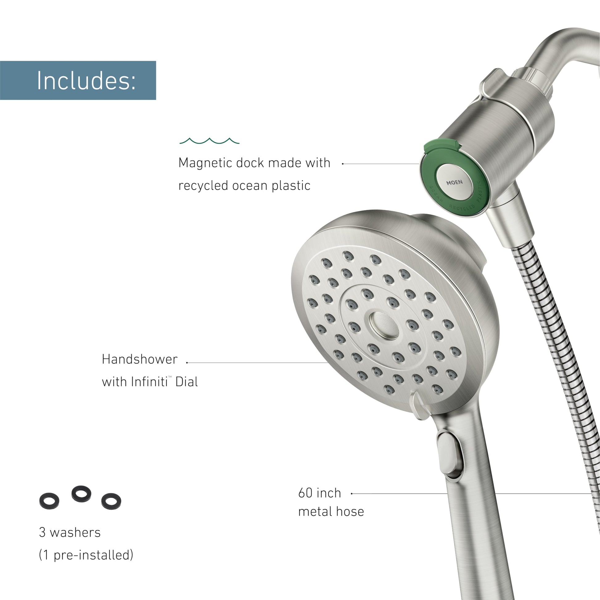 Moen Verso 8.0 -Spray Spot Resist Brushed Nickel Handheld Shower Head 1.75 GPM, RETAIL: $64.98, FINAL PRICE: $39.99 + TAX