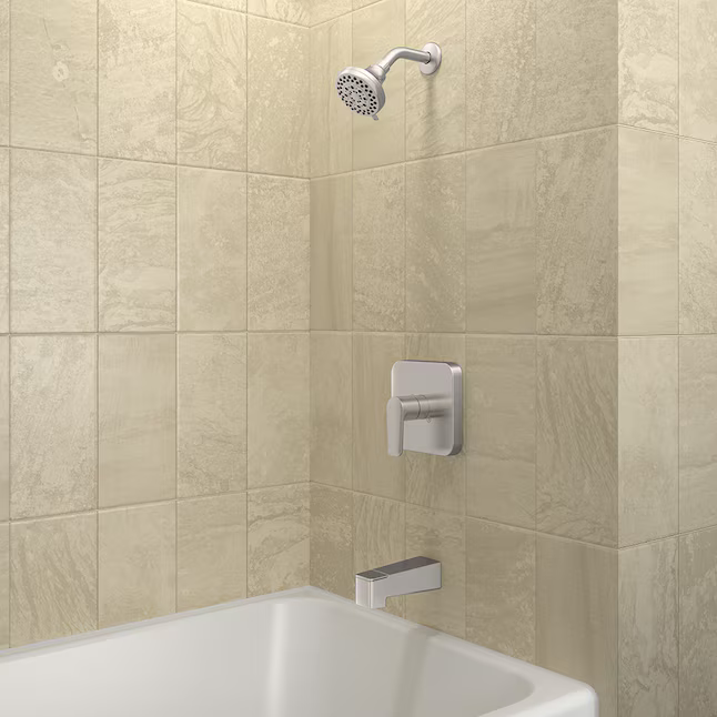 allen + roth Dunmore Brushed Nickel 1-handle Multi-function Round Bathtub and Shower Faucet, Valve Included F12A0012SP 3782630, MSRP: $139.00, FINAL: