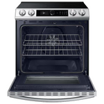 Samsung Bespoke 30-in Glass Top 5 Burners 6.3-cu ft Self-Cleaning Air Fry Convection Oven Slide-in Smart Electric Range (White Glass), NE63BB871112