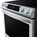 Samsung Bespoke 30-in Glass Top 5 Burners 6.3-cu ft Self-Cleaning Air Fry Convection Oven Slide-in Smart Electric Range (White Glass), NE63BB871112