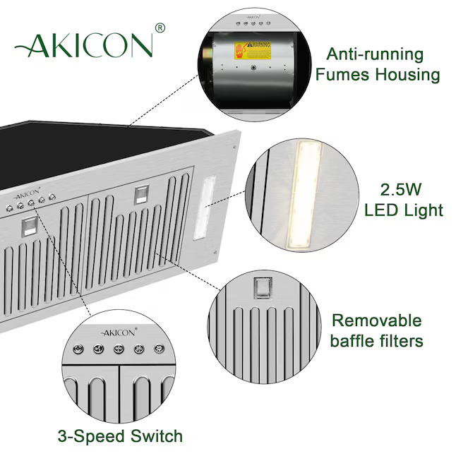 Akicon 36-in Ducted 600-CFM Stainless Steel Insert Under Cabinet Range Hood with Charcoal Filter, AK-HOOD36 *JR2509, Retail: $369.99, FINAL PRICE: $249.99 + TAX