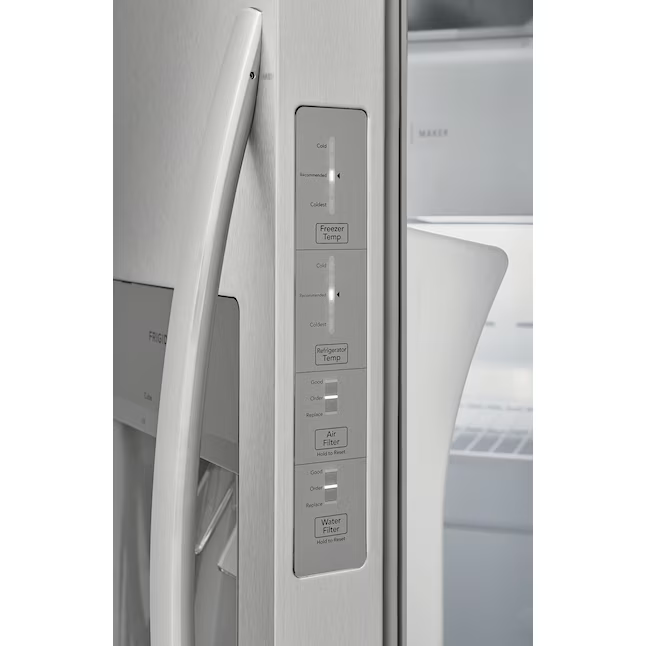 Frigidaire 22.3-cu ft Standard-Depth 33-in Side-by-Side Refrigerator with Ice Maker + Water and Ice Dispenser (Stainless Steel), FRSS2323AS *JR2512, Retail: $1,399.00, FINAL PRICE: $699.99 + TAX