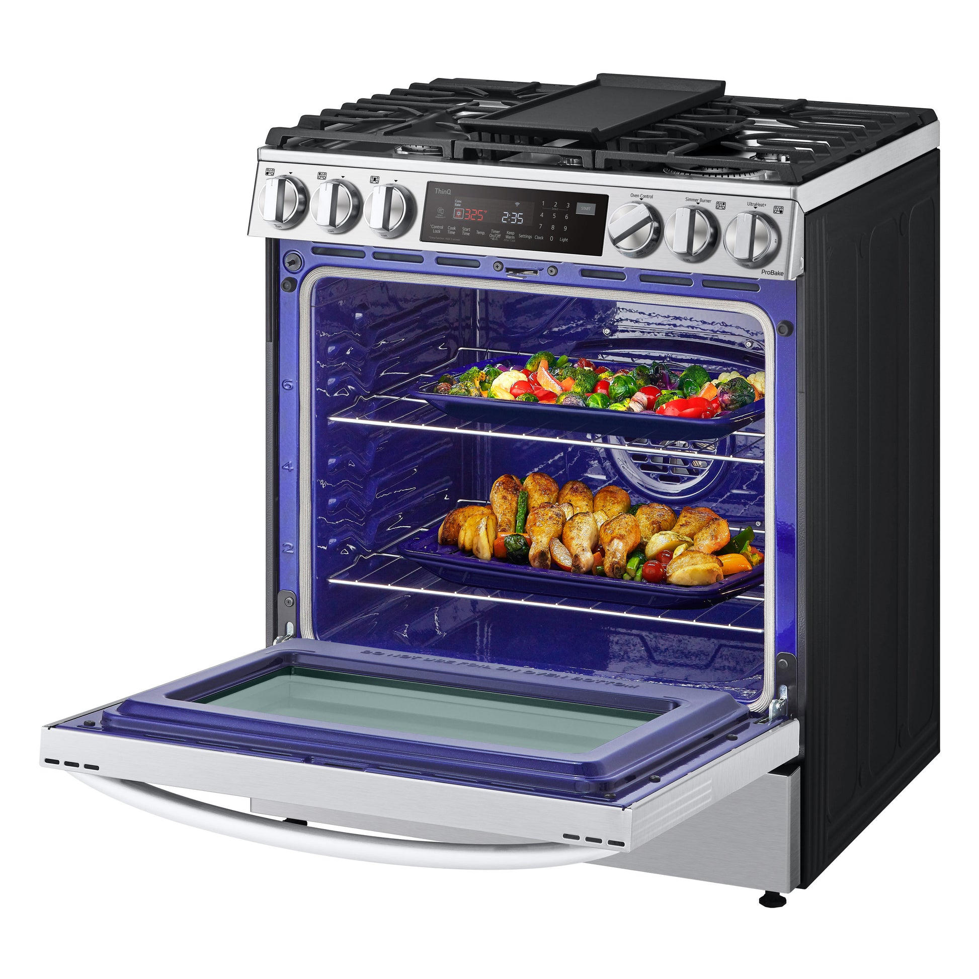 LG 30-in Standard 5 burners Air Fry Convection Oven Slide-In Dual Fuel Range ( PrintProof Stainless Steel )