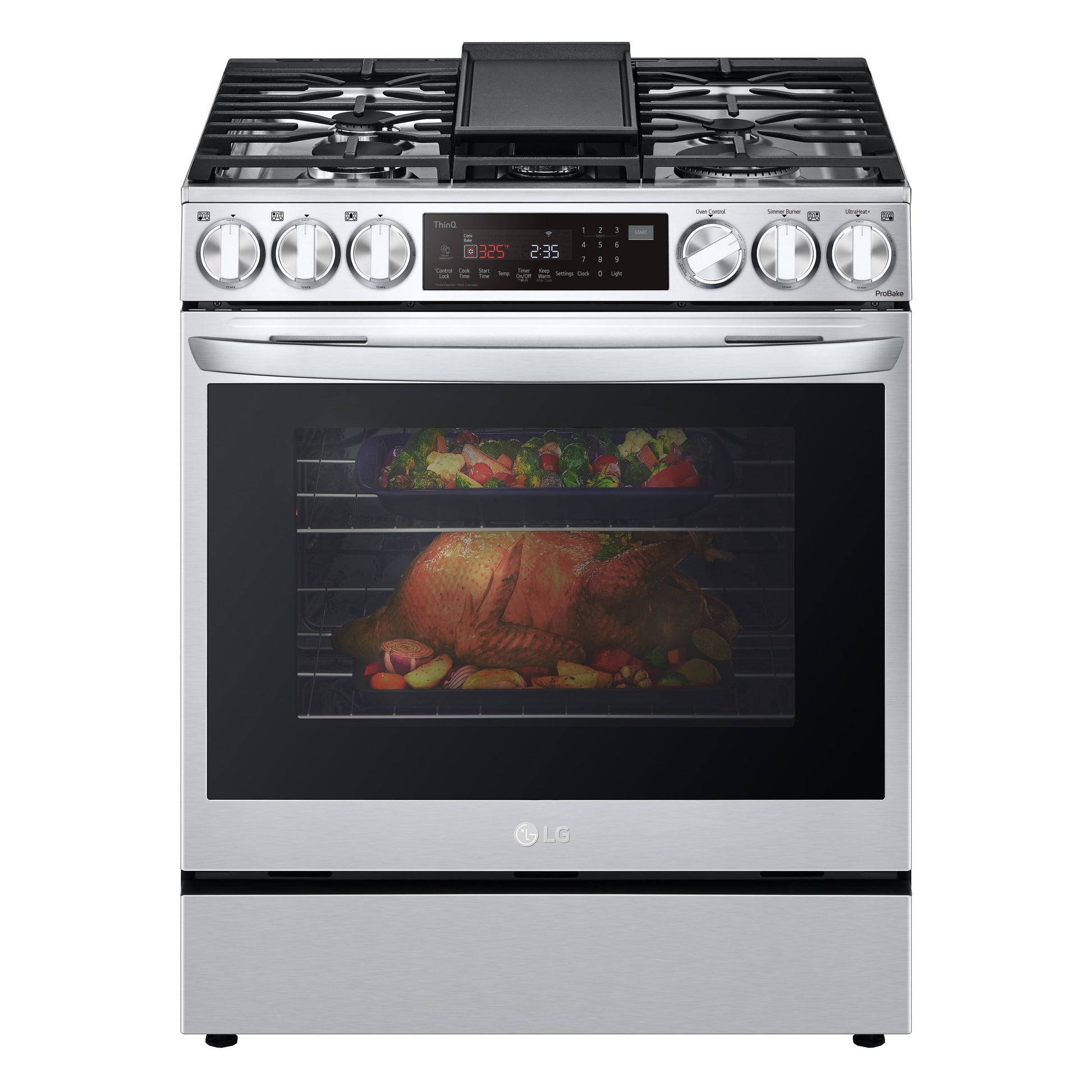 LG 30-in Standard 5 burners Air Fry Convection Oven Slide-In Dual Fuel Range ( PrintProof Stainless Steel )