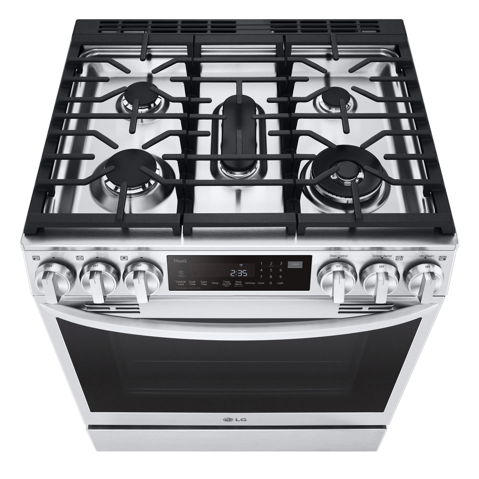 LG 30-in Standard 5 burners Air Fry Convection Oven Slide-In Dual Fuel Range ( PrintProof Stainless Steel )