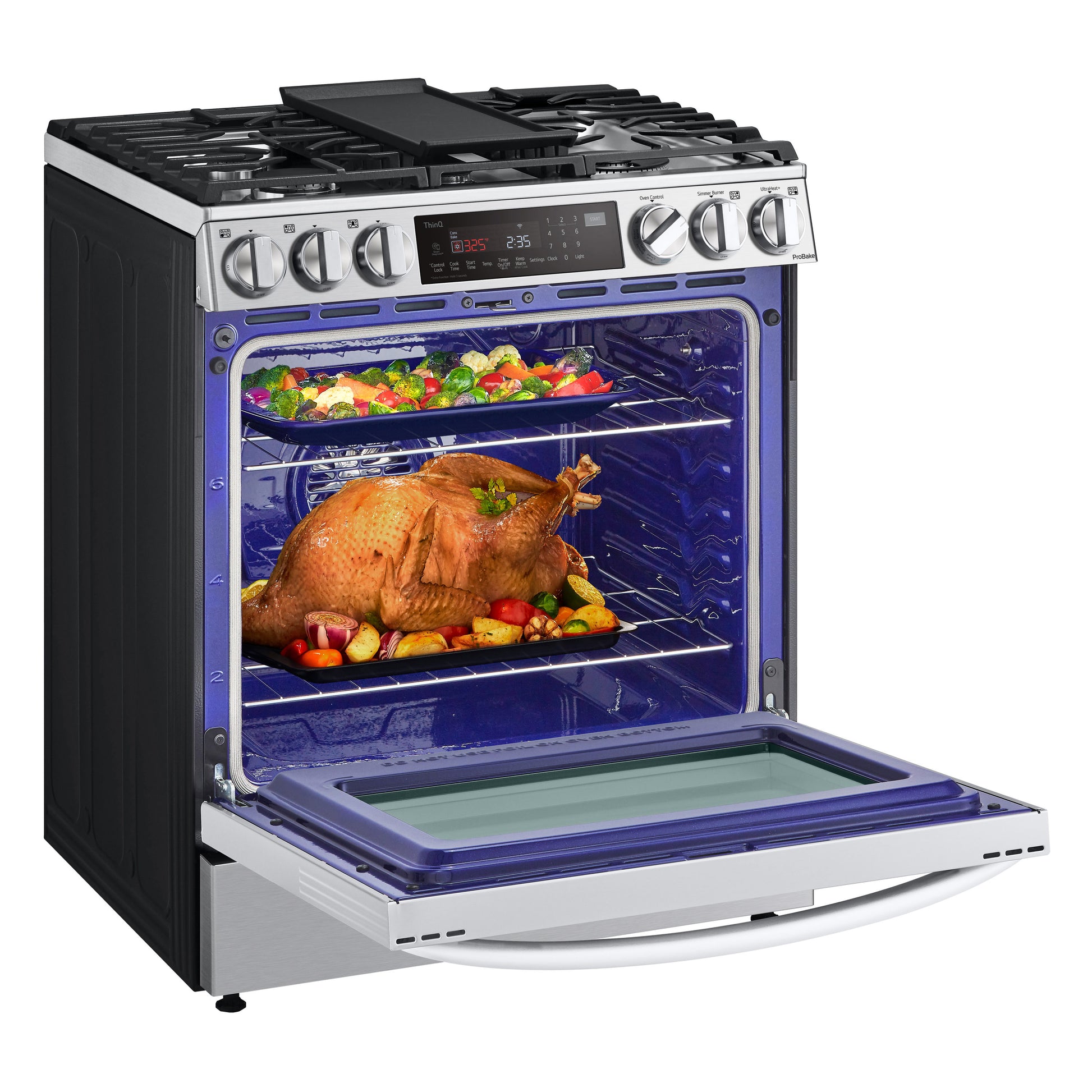 LG 30-in Standard 5 burners Air Fry Convection Oven Slide-In Dual Fuel Range ( PrintProof Stainless Steel )