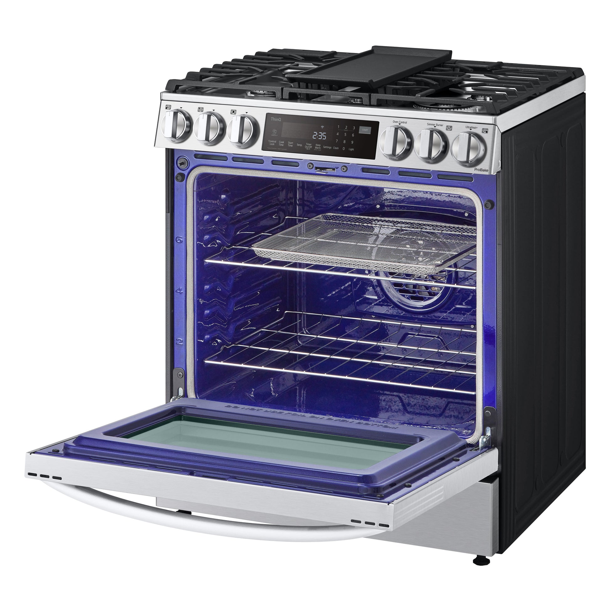LG 30-in Standard 5 burners Air Fry Convection Oven Slide-In Dual Fuel Range ( PrintProof Stainless Steel )
