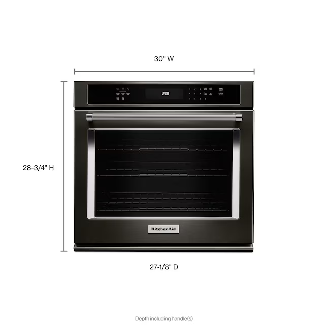 KitchenAid 30-in Single Electric Wall Oven Single-fan Self-cleaning (Black Stainless with Printshield Finish)