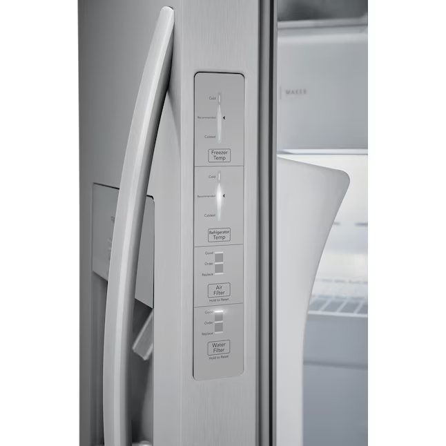 Frigidaire 25.6-cu ft Standard-Depth 36-in Side-by-Side Refrigerator with Ice Maker + Water and Ice Dispenser (Fingerprint Resistant Stainless Steel), FRSS26L3AF/D *JR2510, Retail: $1,399.00, FINAL PRICE: $749.99 + TAX