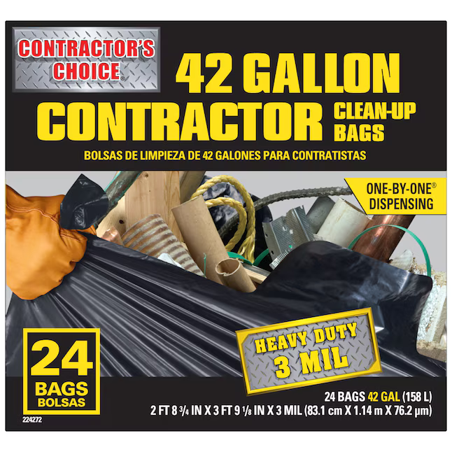 Contractor's Choice Contractor 42-Gallon Scent Free Black Outdoor Plastic Construction Flap Tie Trash Bag 24 -Count, LW42WC024B  #224272 *JR2509, Retail: $19.78, FINAL PRICE: $11.99 + TAX