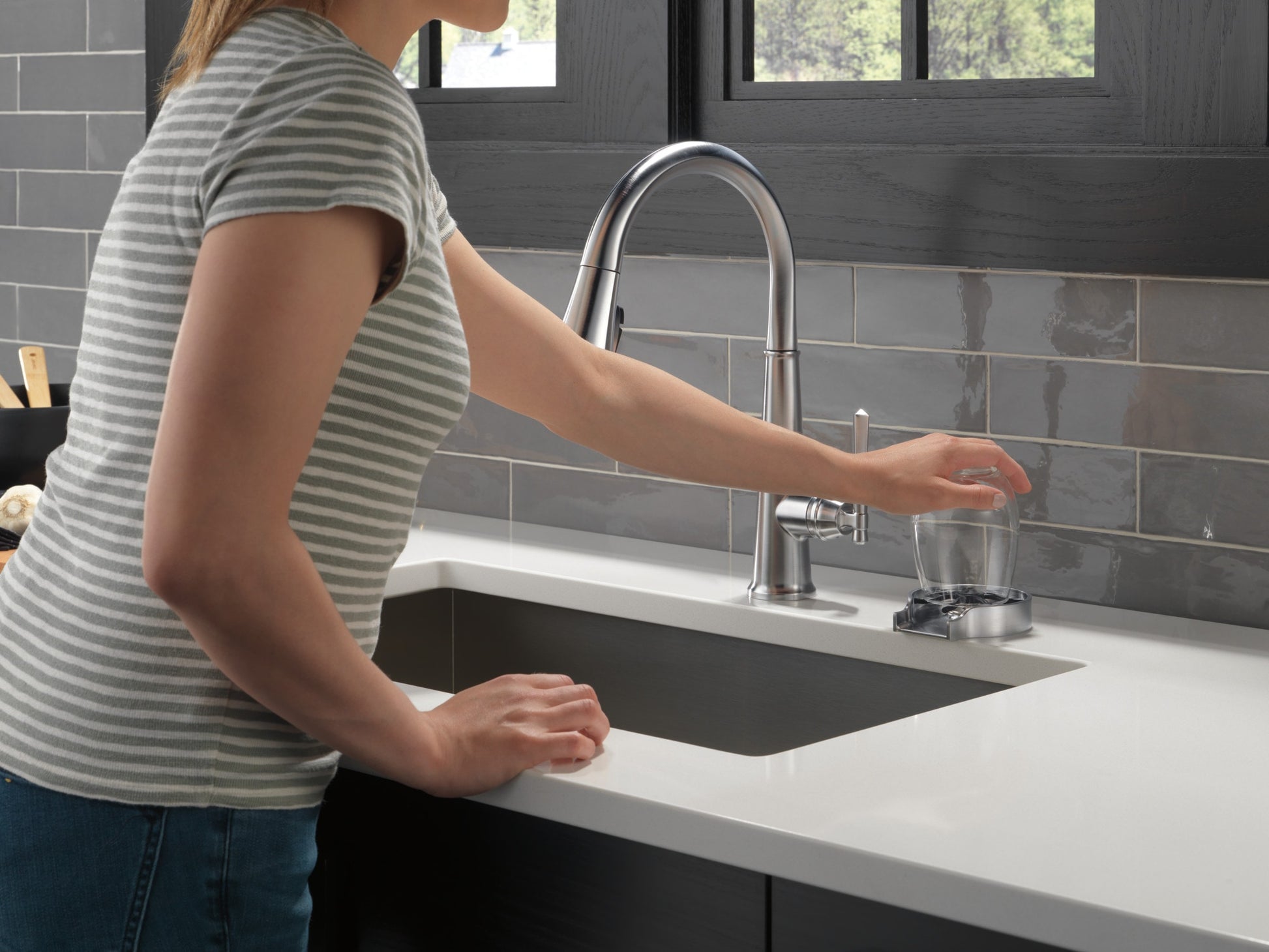 Delta Emmeline Single Handle Pull-Down Kitchen Faucet in Lumicoat Arctic Stainless, 9182-AR-PR-DST, MRSP: $589, FINAL PRICE: $279.99 + TAX