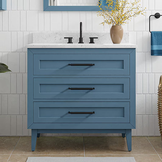 Origin 21 Edison 36-in Chambray Undermount Single Sink Bathroom Vanity with Engineered Carrara Top, 1690VA-36-318-925-UM, FINAL PRICE: $499.99 + Tax