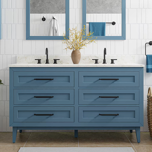 Origin 21 Edison 60-in Chambray Undermount Double Sink Bathroom Vanity with Calacatta Engineered Marble Top, 1690VA-60-318-925-UM, FINAL PRICE: $799.99 + Tax